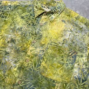 Island Republic‎ Hawaiian Camp Shirt Mens L Asian Script Bamboo Tie Dye Pocket